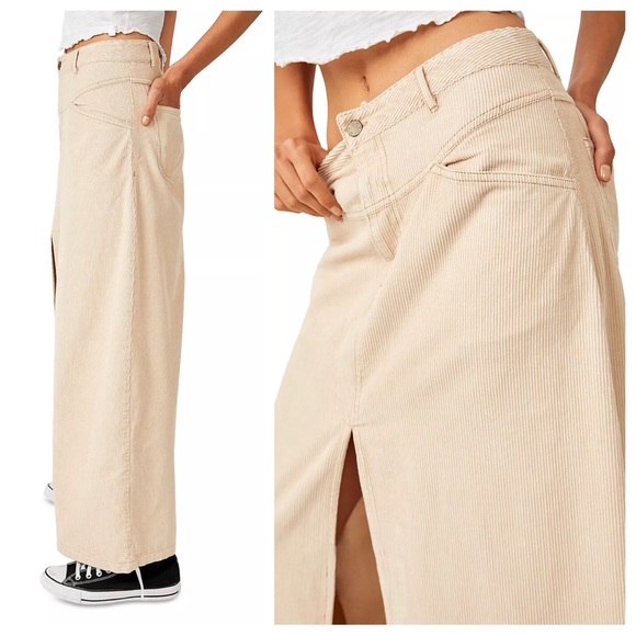 NWT Free People We The Free Come As You Are Corduroy Maxi Skirt in Beechwood - Picture 9 of 15